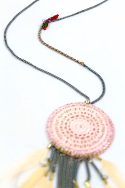 Pastel Pink Dreamcatcher Feather Necklace -The Classics Collection- N2-715