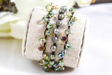 Load image into Gallery viewer, Hand Knotted Convertible Crochet Bracelet, Necklace, or Headband, Pyrite and Crystals - WR-094
