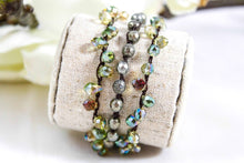 Load image into Gallery viewer, Hand Knotted Convertible Crochet Bracelet, Necklace, or Headband, Pyrite and Crystals - WR-094