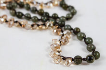 Load image into Gallery viewer, Hand Knotted Convertible Crochet Bracelet, Necklace, or Headband, Crystals and Labradorite - WR-053