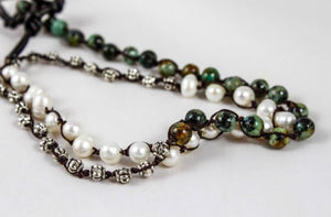 Hand Knotted Convertible Crochet Bracelet, Necklace, or Headband, Semi Precious Stone Mix - WR-045
