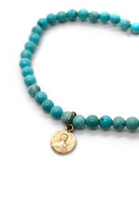Mini Turquoise Bracelet with Small French Gold Charm -French Medals Collection- B6-015