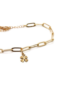Delicate Chain Bracelet with Mini Lucky Gold Shamrock -French Medals Collection- B6-021