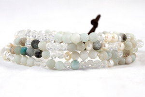 Delicate Crystal Freshwater Pearls and Semi Precious Stone Mini Stack Bracelet - BC-110