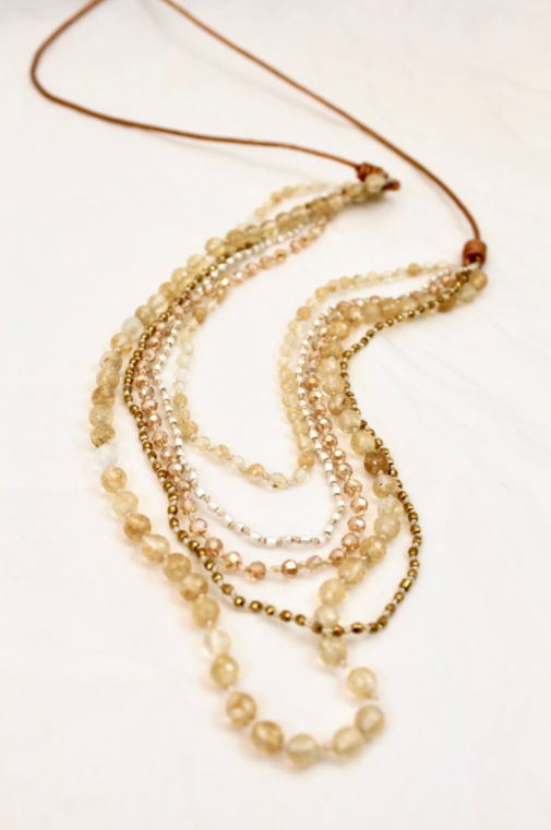 Semi Precious Stone MixHand Knotted Long Necklace on Genuine Leather -Layers Collection- NLL-Hope