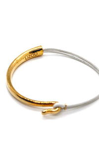 White Leather + 24K Gold Plate Bangle Bracelet