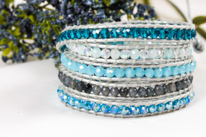 Greece - Turquoise Crystal Mix Leather Wrap Bracelet