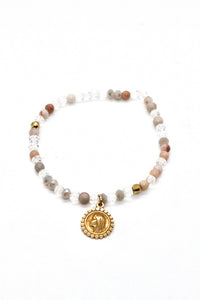 Semi Precious Stone and Crystal with Gold Religious French Charm -French Medals Collection- B6-002