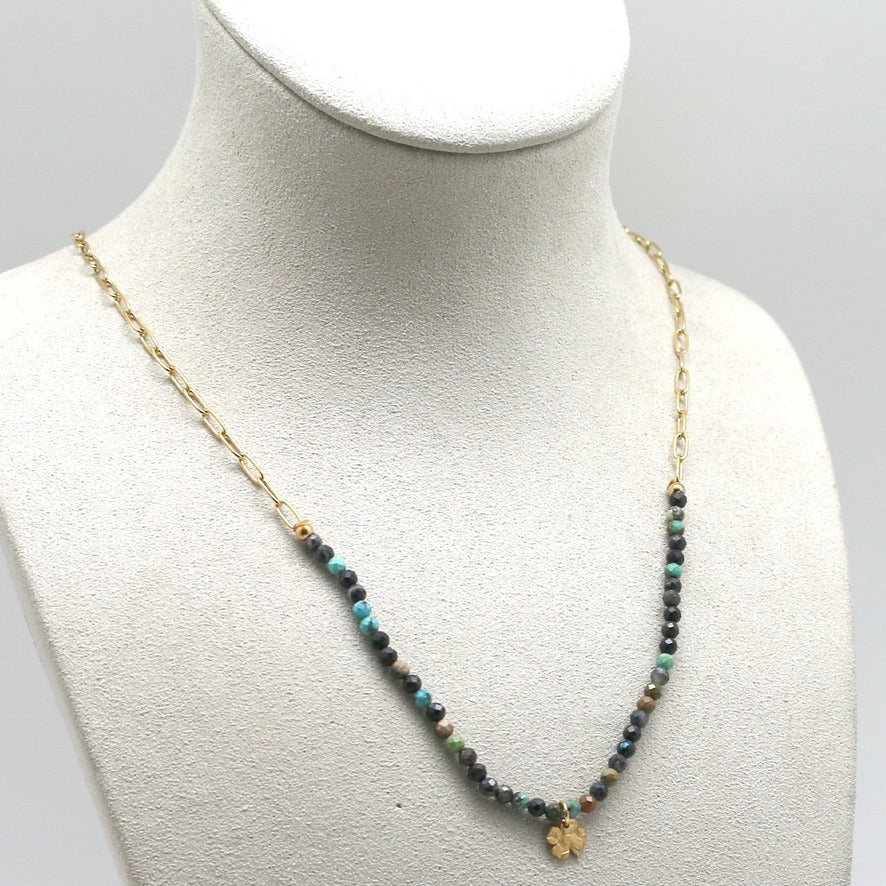 African Turquoise and Lucky Shamrock on 24K Gold Plate Necklace or Bracelet -French Flair Collection- N2-2154N2-2159