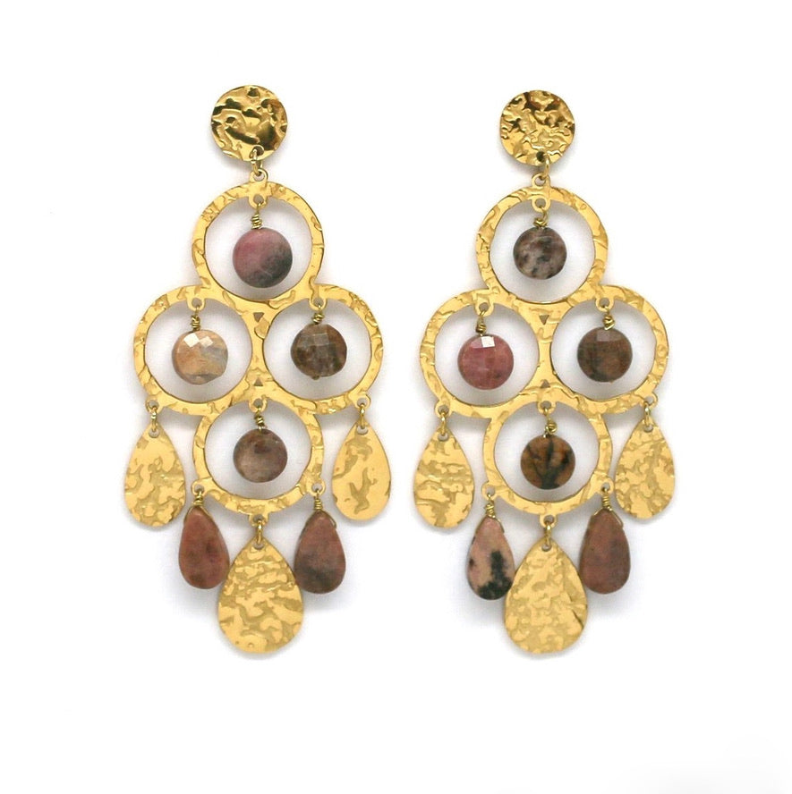 Dangle Chandelier Type Earrings with Semi Precious Stone -French Flair Collection- E4-104