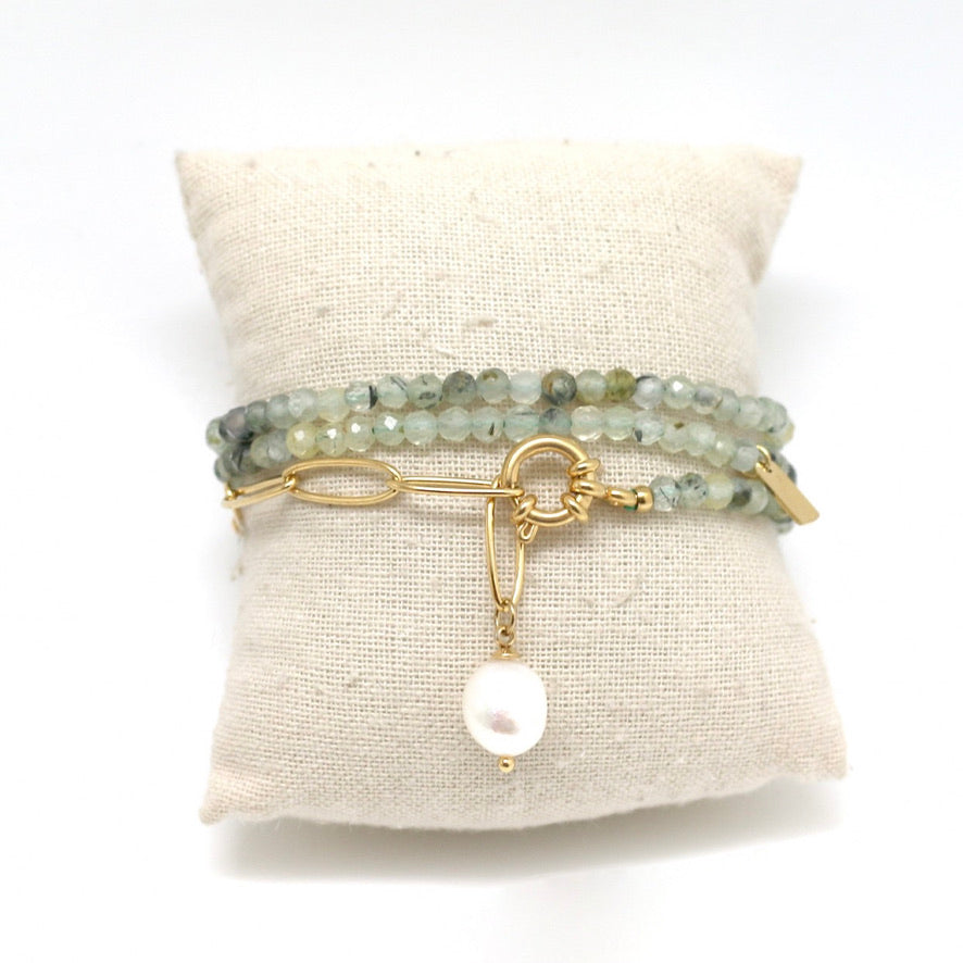 Prehnite and Freshwater Pearl Convertible Necklace to Bracelet -French Flair Collection- B1-2059