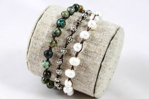 Hand Knotted Convertible Crochet Bracelet, Necklace, or Headband, Semi Precious Stone Mix - WR-045