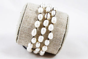 Hand Knotted Convertible Crochet Bracelet, Necklace, or Headband, Freshwater Pearls - WR-063