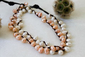 Hand Knotted Convertible Crochet Bracelet, Necklace, or Headband, Freshwater Pearls Mix - WR-027