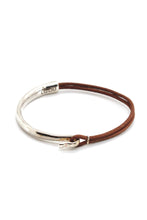 Load image into Gallery viewer, Natural Light Brown Leather + Sterling Silver Plate Bangle Bracelet
