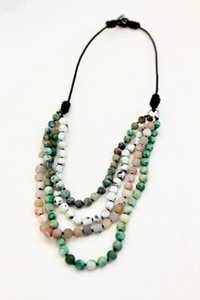 Large Semi Precious Stone Hand Knotted Short Necklace on Genuine Leather -Layers Collection- NLS-M37
