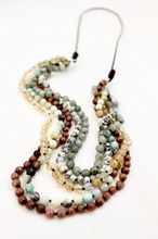 Load image into Gallery viewer, Large Semi Precious Stone Hand Knotted Long Necklace on Genuine Leather -Layers Collection- NLL-M1