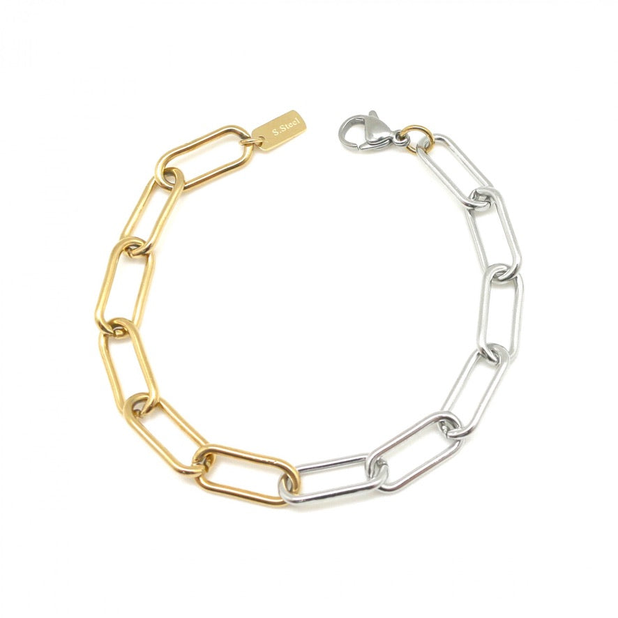 Two Tone Silver and Gold Chain Bracelet -French Flair Collection- B1-2076