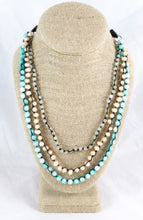 Load image into Gallery viewer, Freshwater Pearl and Turquoise Semi Precious StoneHand Knotted Long Necklace on Genuine Leather -Layers Collection- N5-041