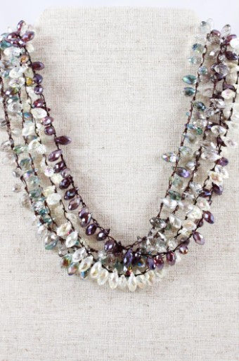 Hand Knotted Convertible Crochet Bracelet, Necklace, or Headband, Large Crystals - WR-083