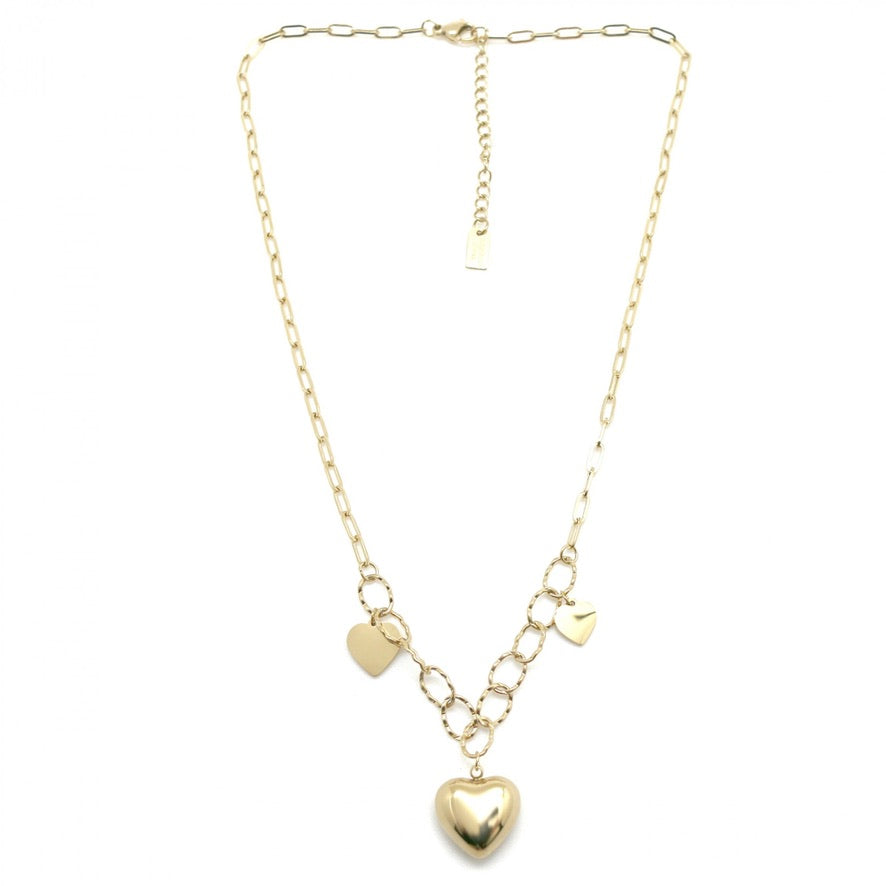 24K Gold Plate Three Heart Necklace -French Flair Collection- N2-2225
