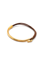 Load image into Gallery viewer, Camel Leather + 24K Gold Plate Bangle Bracelet
