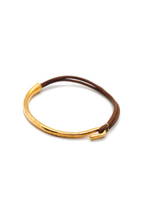 Camel Leather + 24K Gold Plate Bangle Bracelet