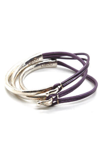 Lilac Leather + Sterling Silver Plate Bangle Bracelet