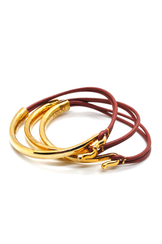 Brick Leather + 24K Gold Plate Bangle Bracelet