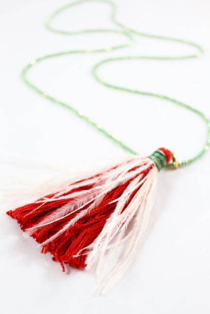 Long Tassel with Delicate Feathers on Crystal Necklace -The Classics Collection- N2-865