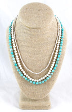 Load image into Gallery viewer, Sterling Plated Nuggets, Freshwater Pearls and Turquoise Hand Knotted Long Necklace on Genuine Leather -Layers Collection- N5-009