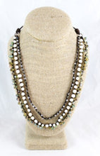 Load image into Gallery viewer, Freshwater Pearl, Pyrite and Drop Crytals Hand Knotted Long Necklace on Genuine Leather -Layers Collection- N5-039