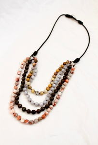 Large Semi Precious Stone Hand Knotted Short Necklace on Genuine Leather -Layers Collection- NLS-M46