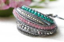 Load image into Gallery viewer, Hail - Stone and Crystal Mix Leather Wrap Bracelet
