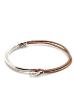 Load image into Gallery viewer, Satin Leather + Sterling Silver Plate Bangle Bracelet
