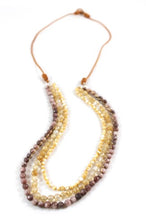 Load image into Gallery viewer, Mother of Pearl and Quartz Hand Knotted Long Necklace on Genuine Leather -Layers Collection- N5-015