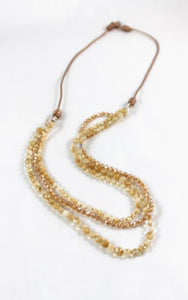 Crystal and Mother of Pearl Mix Hand Knotted Long Necklace on Genuine Leather -Layers Collection- N5-044