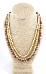 Mother of Pearl and Quartz Hand Knotted Long Necklace on Genuine Leather -Layers Collection- N5-015