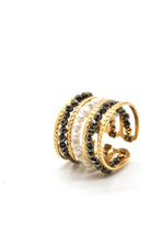 Load image into Gallery viewer, Pyrite + Pearl Triple Row Ring -French Flair Collection-