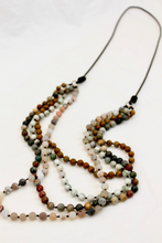 Load image into Gallery viewer, Large Semi Precious Stone Hand Knotted Long Necklace on Genuine Leather -Layers Collection- NLL-M40