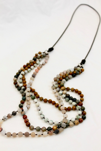 Large Semi Precious Stone Hand Knotted Long Necklace on Genuine Leather -Layers Collection- NLL-M40