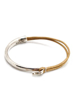 Load image into Gallery viewer, Gold Leather + Sterling Silver Plate Bangle Bracelet
