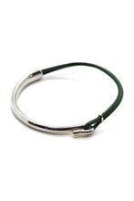 Load image into Gallery viewer, Dark Green Leather + Sterling Silver Plate Bangle Bracelet
