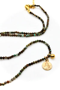 Mini French Religious Charm on Faceted African Turquoise Necklace -French Medals Collection- N6-022