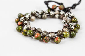 Hand Knotted Convertible Crochet Bracelet, Necklace, or Headband, Semi Precious Stone Mix - WR-043