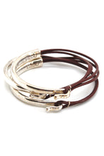 Load image into Gallery viewer, Wine Leather + Sterling Silver Plate Bangle Bracelet
