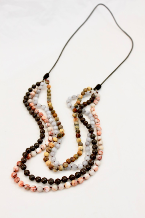 Large Semi Precious Stone Hand Knotted Long Necklace on Genuine Leather -Layers Collection- NLL-M46