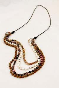 Large Semi Precious Stone Hand Knotted Long Necklace on Genuine Leather -Layers Collection- NLL-M51