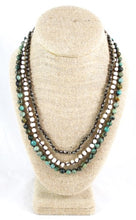 Load image into Gallery viewer, Pyrite, Freshwater Pearls and African Turquoise Hand Knotted Long Necklace on Genuine Leather -Layers Collection- N5-018