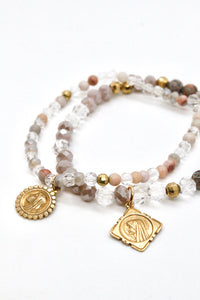 Semi Precious Stone and Crystal with Gold Religious French Charm -French Medals Collection- B6-002